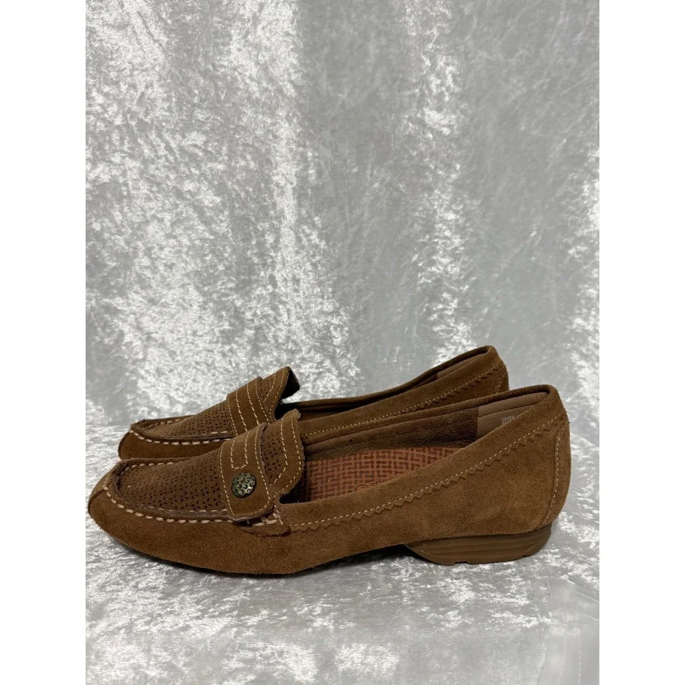 Baretraps Oakes Golden Whiskey Suede Posture+ Perforated  Loafers Womens 7.5M